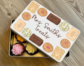 Personalised teacher treat tin gift, Personalised teacher appreciation gift, Custom teacher treats and cakes tin, Headteacher treats tin