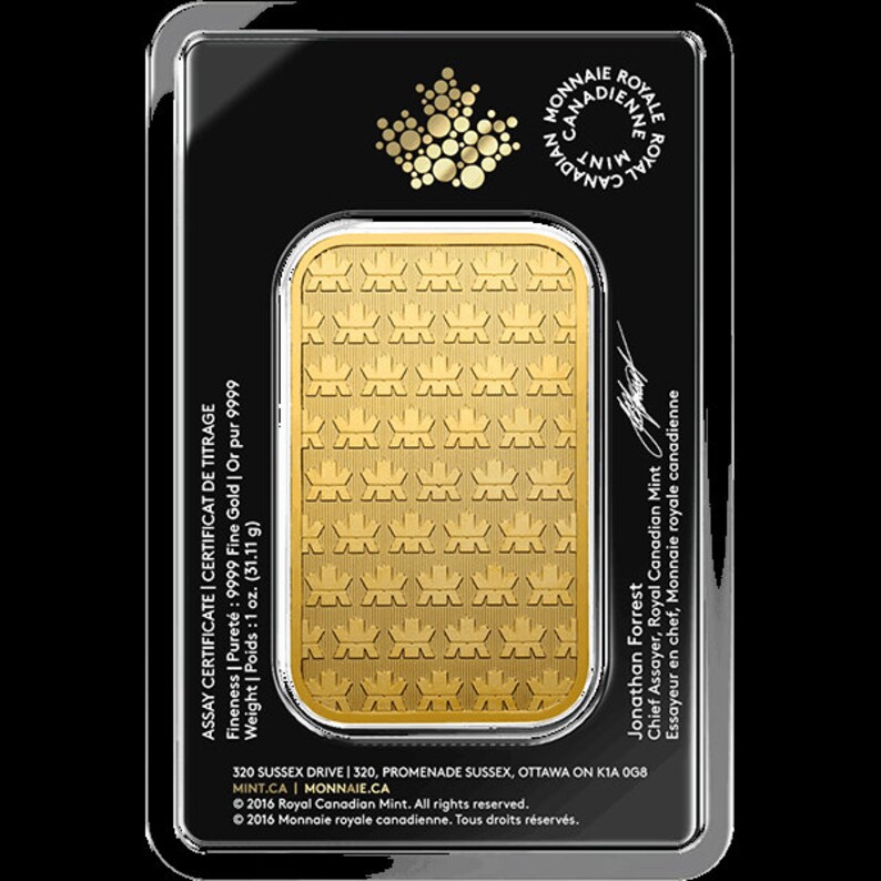 1 Oz. Royal Canadian Mint Gold Bar Etsy Canada