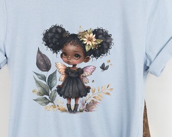 cute black fairy shirt, 100% soft cotton, made in the US, quality fabric