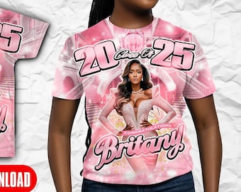 Personalized All Over Print Graduation T-Shirt - Lights, Camera and Action - Class Of 2025 Design - Graduation template editable