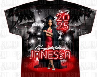 Personalized All Over Print Graduation T-Shirt - Lights, Camera and Action - Class Of 2025 Design - Graduation template editable