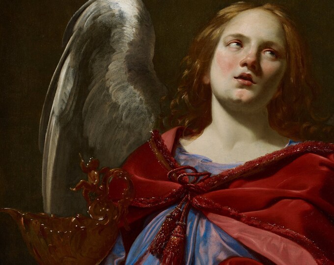 Simon Vouet - Angel Holding the Vessel and Towel for Washing the Hands of Pontius Pilate 1627 - Angels - Digital Art Download