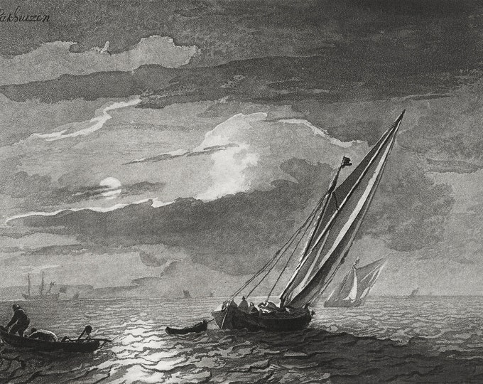 Cornelis Ploos van Amstel - Seascape with full moon (1779–1781) - Digital Art Download