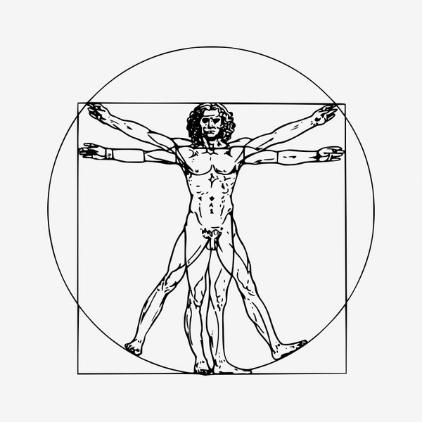 Leonardo da Vinci inspired Vitruvian man drawing - Renaissance Art - Digital Art - Printable JPG File