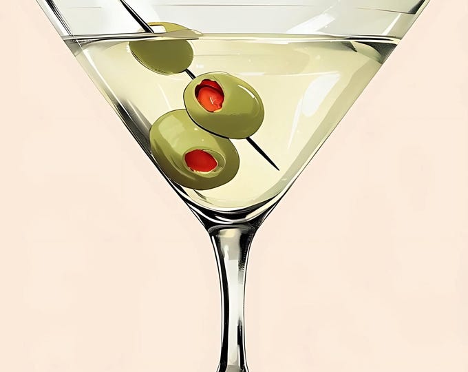 Dirty Martini Cocktail Print, Cocktail Poster, Minimalist Classic Cocktails