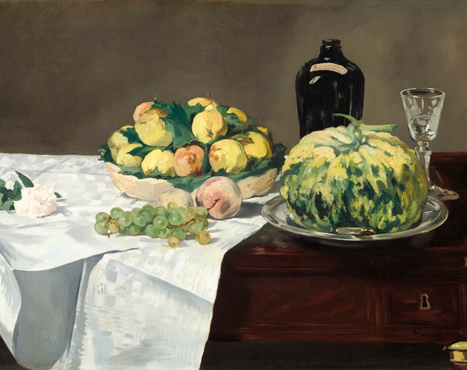 Edouard Manet - Still Life with Melon and Peaches (1866) - French Impressionists - Digital Art Download