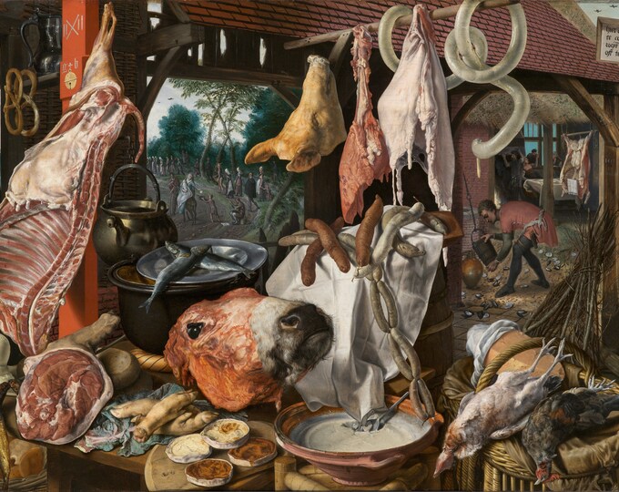 Pieter Aertsen - A Meat Stall with the Holy Family Giving Alms 1551 - Religious Art - Digital Art Download