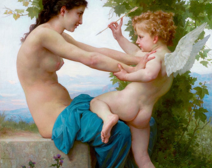 William-Adolphe Bouguereau - A Young Girl Defending Herself against Eros 1825-1905 - Digital Art - Printable JPG File