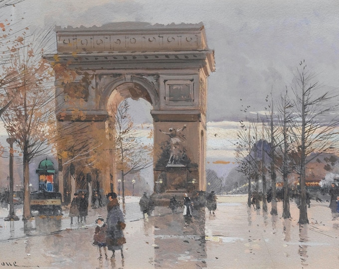 Paris Arc de Triomphe by Eugeene Galien-Laloue - 1900 - Impressionism - Downloadable Art Image - Home Decor - Wall Decor - Home and Living