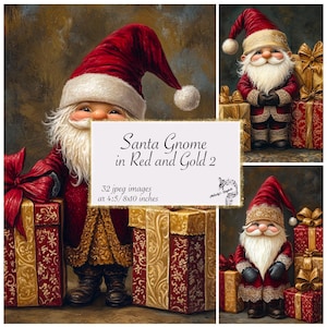 Santa Gnome in Red and Gold 2 Junk Journal Printable Ephemera Journaling Supplies Paper Crafts Scrapbooking Pages Winter Cottage Core