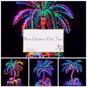 Papel digital de palmera navideña de neón Papel digital de palmera navideña de neón Kit de scrapbooking de papel digital de neón