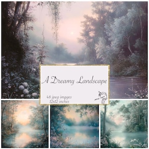 Pacchetto di carta stampabile Dreamy Landscape, Junk Journal, Sfondo, Acquerello, Pittura, Arte, Kit per scrapbooking, Collage, Download digitale