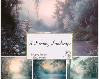 Dreamy Lake Landscape Paper Pack, Junk Journal, Scrapbooking (Digital Download)