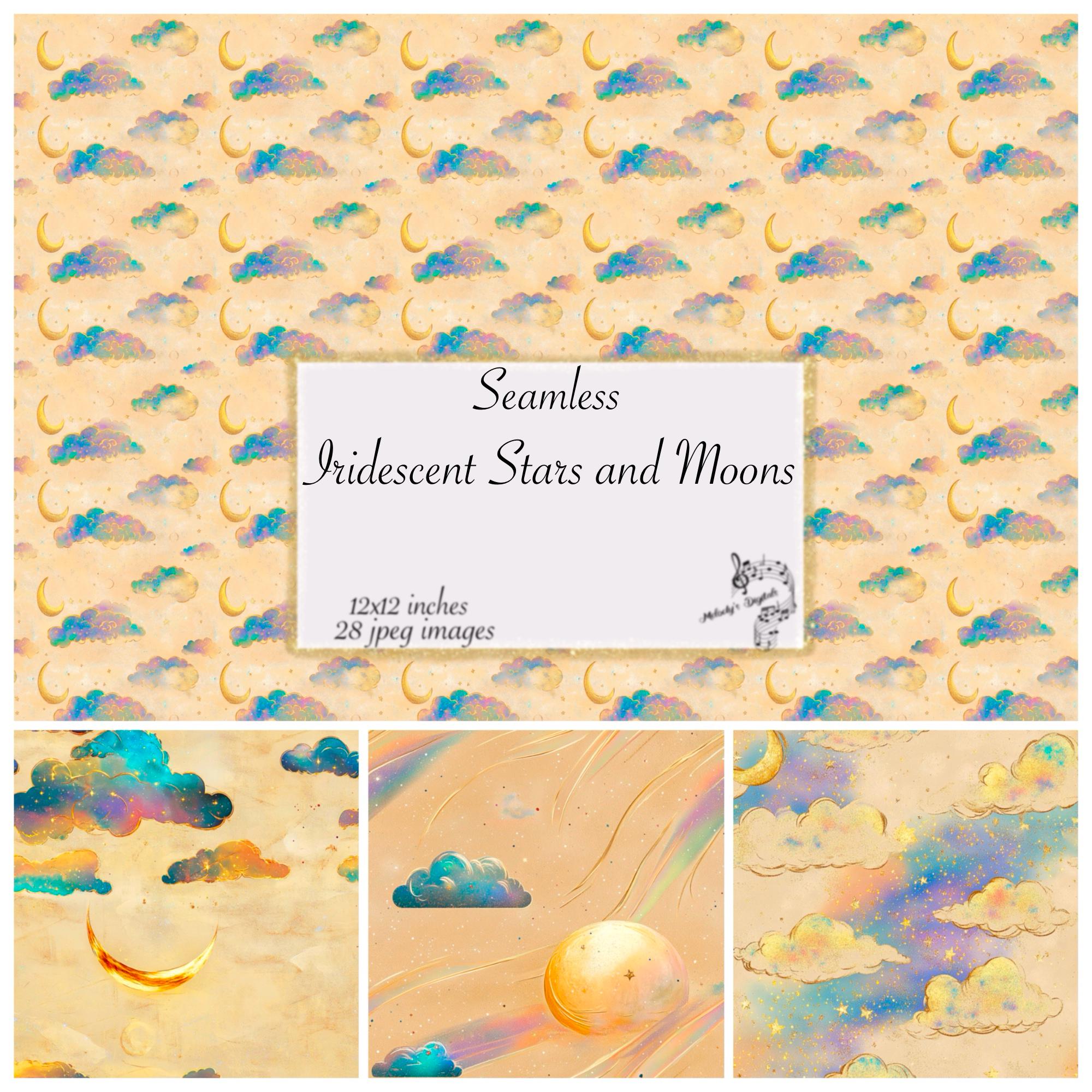 Iridescent Stars and Moon Digital Paper, Seamless Celestial Texture ...