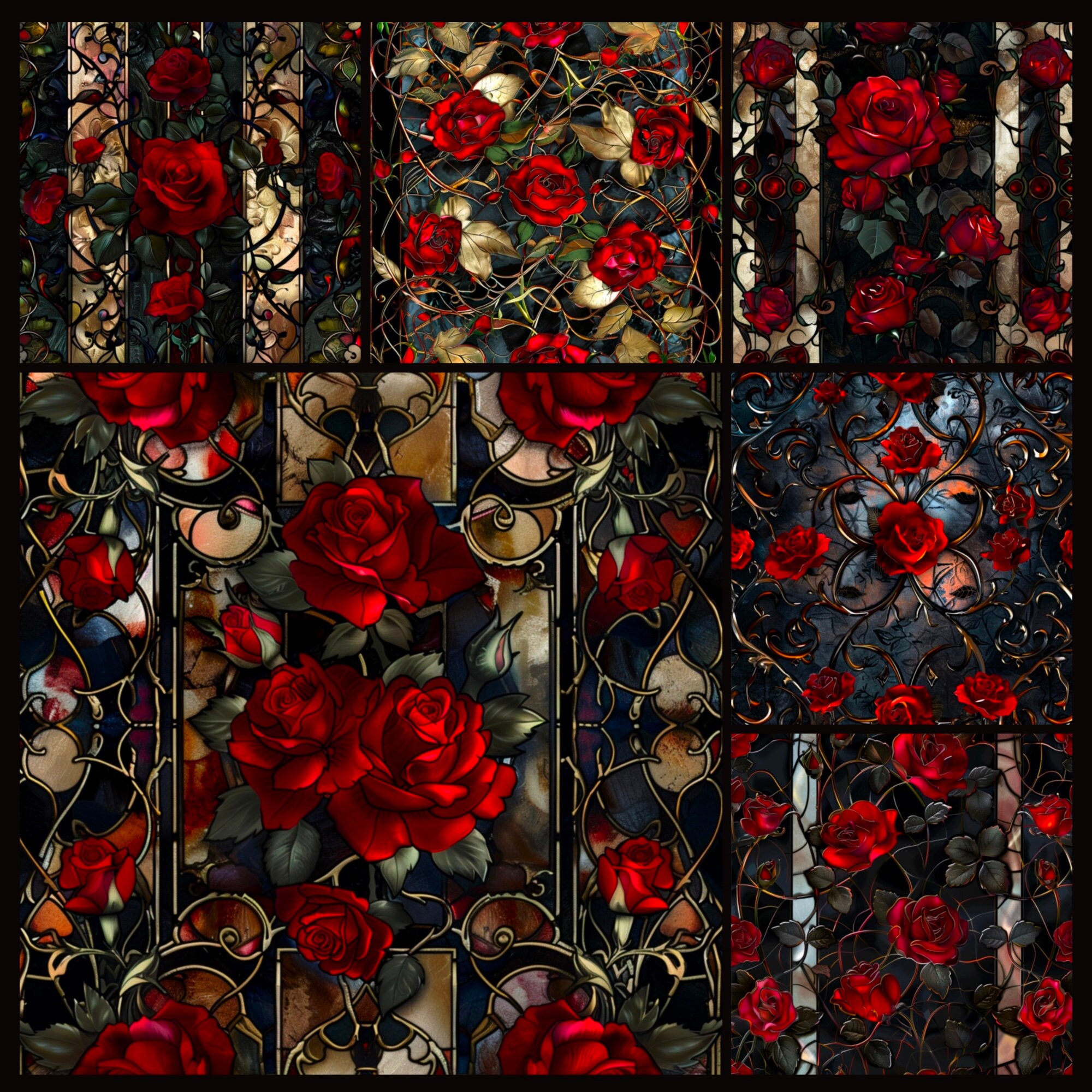 Gothic Red Roses Stained Glass Digital Paper (digital Download) - Etsy