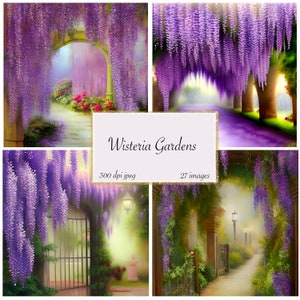 Wisteria Gardens  Journal paper purple wisteria Romantic Paper junk journal pages 12x12 paper instant download Commercial Use