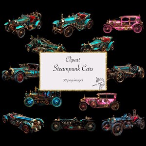 Steampunk Cars Clipart-fantasy clipart graphics and collage sheets for altered art or junk journals instant download commercial use