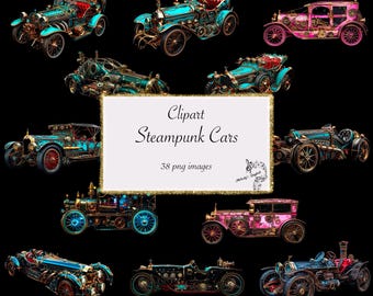 Steampunk Cars Clipart, Fantasy Graphics (Commercial Use)