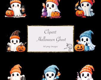 Halloween Ghost Clipart Bundle, Spooky PNG Graphics (Digital Download)