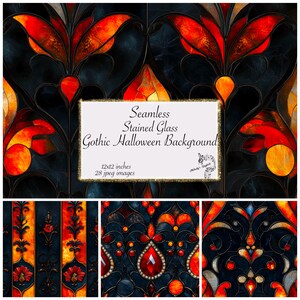 Papier numérique imprimable pour Halloween en vitrail, pages sombres de paysage fantastique, journal à télécharger, kit de scrapbooking