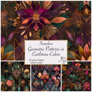 Motifs géométriques marocains dans des tons terre Couleurs Papiers numériques, motifs sans couture, textures de scrapbooking imprimables, téléchargement numérique immédiat