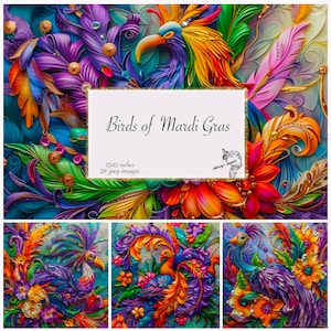 Papier numérique Mardi Gras, papier journal oiseaux de Mardi Gras, textures imprimables colorées Mardi Gras papier de scrapbooking imprimable