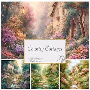 Country Cottages Digital paper, Scrapbooking kit, Printable Cottages, Paper Crafts, Country Cottage, Shabby Chic, Cottage Core