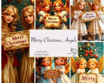 Vintage Weihnachtsengel Digitales Papier, Scrapbooking Kunst (digitaler Download)