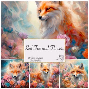 Papier numérique renard roux et fleurs, kit de journal numérique renard, papier imprimable renard roux et fleurs, kit de scrapbooking, textures imprimables