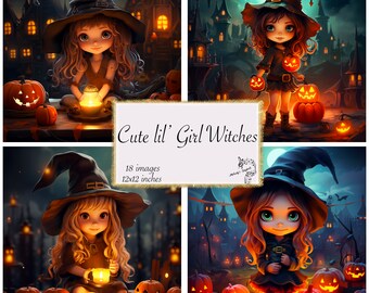 Cute lil Girl Witches Journal Paper Junk Journal Paper Halloween Paper Witches Halloween Paper Pumpkins Halloween Paper Digital Paper Design