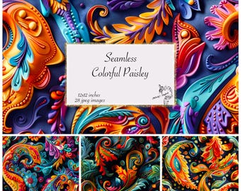 3D Kaleidoscope Paisley Pattern, Digital Paper (12x12 inches)