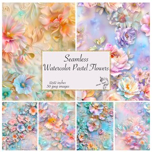 Digitales Papier mit Aquarell Pastell Blumen in Shabby Chic Design