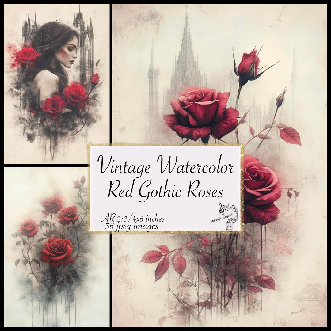 Gothic Rose Junk Journal Pages, Vintage Red Floral (digital Download ...