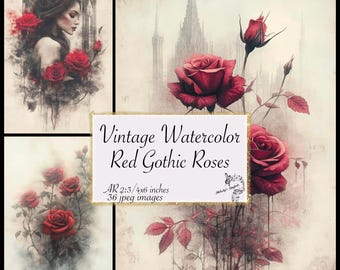 Gothic Rose Junk Journal Pages, Vintage Red Floral (Digital Download)
