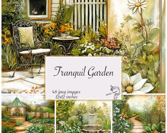 Tranquil Garden Junk Journal Kit, Digital Paper Ephemera (Digital Download)