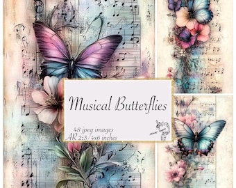 Musikalischer Schmetterling Ephemera, Aquarell Clipart (digitaler Download)