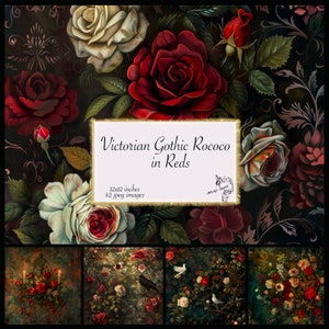 Gothic Rococo Digital Paper, Victorian Gothic Digital Paper backgrounds pattern gothic floral dark oil paint textures in reds