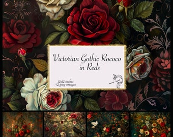 Gothic Rococo Digital Paper, Dark Floral Oil Paint Textures (Digital Download)