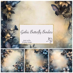 Gothic Schmetterling Bordüren Digitales Papier, Gothic Schmetterlinge junk Journal Seiten, Fantasy Journal Seite Gothic Scrapbook Seiten Digital Download