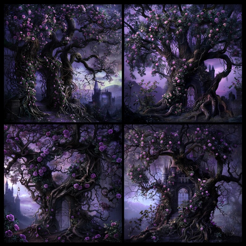 Gothic Purple Rose Tree Digital Paper, Printable Textures Printable ...