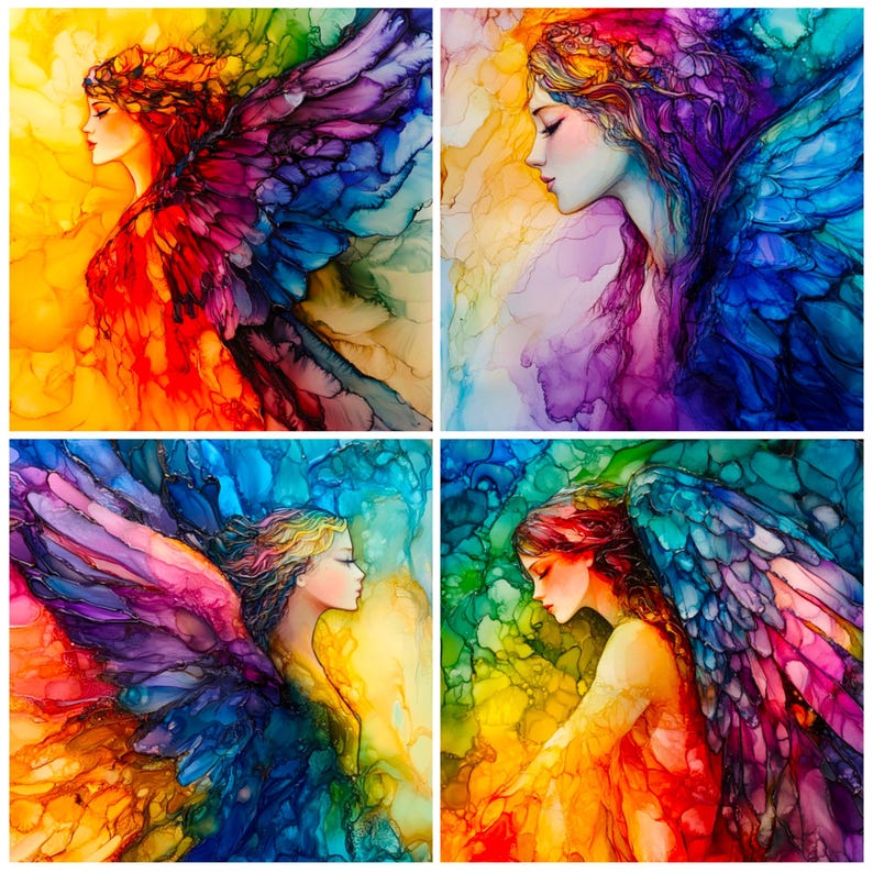 Abstract Eangels Abstract Angel Junk Journal Pages, Christmas Alcohol Ink Art (digital ...