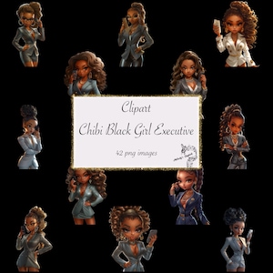 Chibi Black Girl Executive PNG Chibi Dolls Png Fashion Girl Clipart Png Empowered Girl Clipart Woman in Charge Chibi Clipart