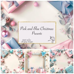 Carta digitale di Natale: carta per album di Natale, carta digitale per regali di Natale rosa e blu, carta per diario di Natale, carta per le vacanze