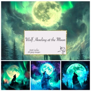 28 Wolf Howling at Moon Clipart, Digital Download, Printable Watercolor Clipart, Paper Crafts, Full Moon, High Quality JPG, Junk Journal