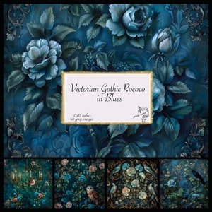 Gothic Rococo Digital Paper Victorian Gothic Digital Paper Background pattern gothic floral dark oil paint texture in blues