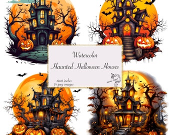 Watercolor Halloween Haunted Houses Journal Paper Junk Journal Watercolor Paper Digital Journal Paper Sublimation Designs Instant Downloads
