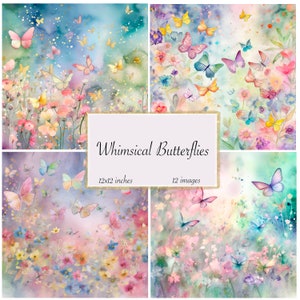 Skurrile Schmetterlinge Journal Papier, Digitales Papier, Rokoko Fantasy Papier Journal Seiten zum sofortigen Download 12x12 bedruckbar