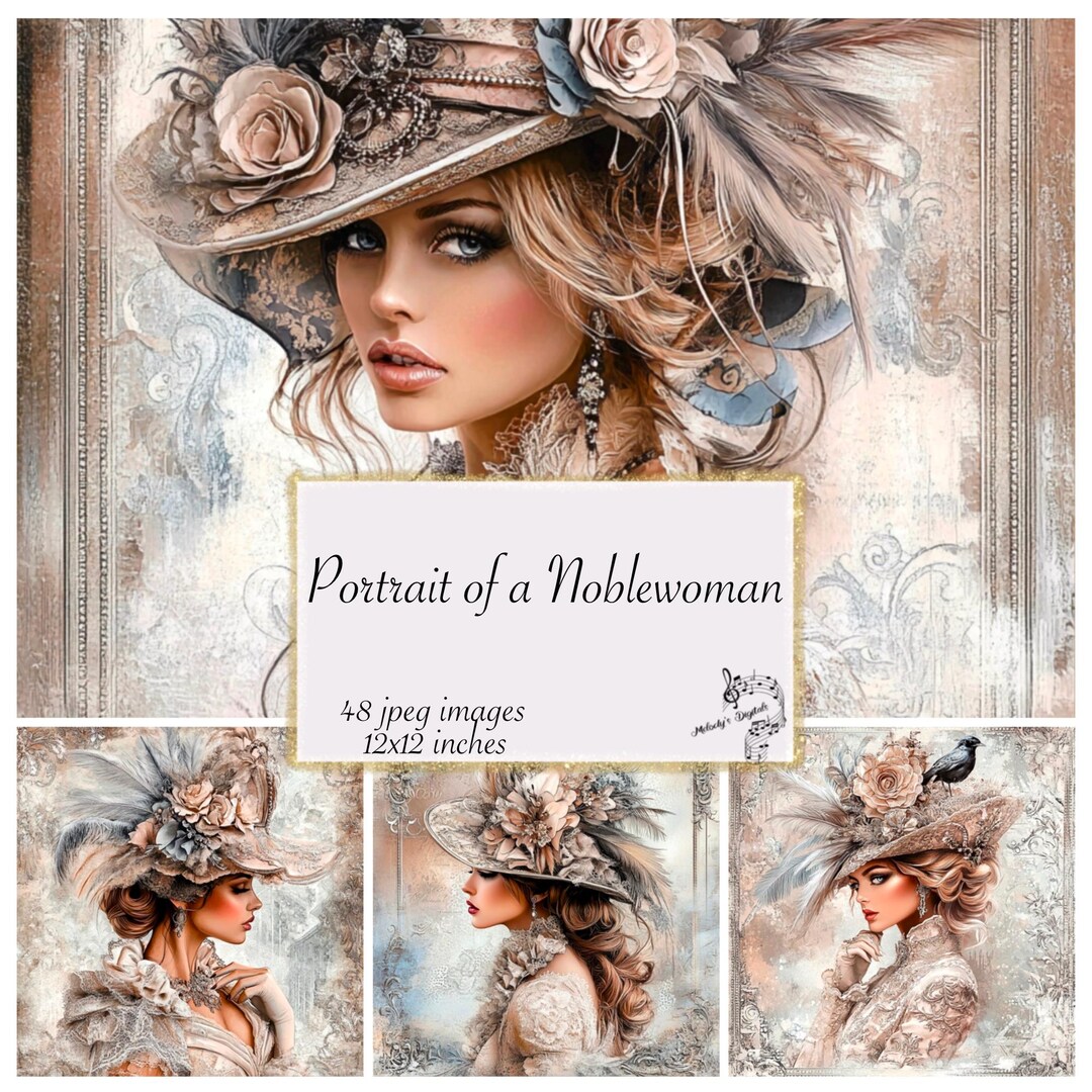 Noblewoman Portrait Clipart Bundle, Shabby Chic Scrapbook Paper ...