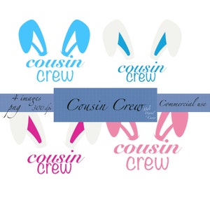Cousin Crew Pâques ClipArt dessins de Pâques Oreilles de lapin roses et bleus mignons PNG Téléchargement instantané Sublimation dessins