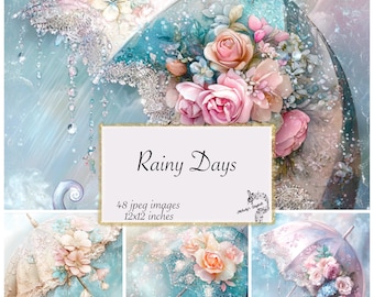Watercolor Umbrella Clipart, Rococo Floral Designs (Digital Download)